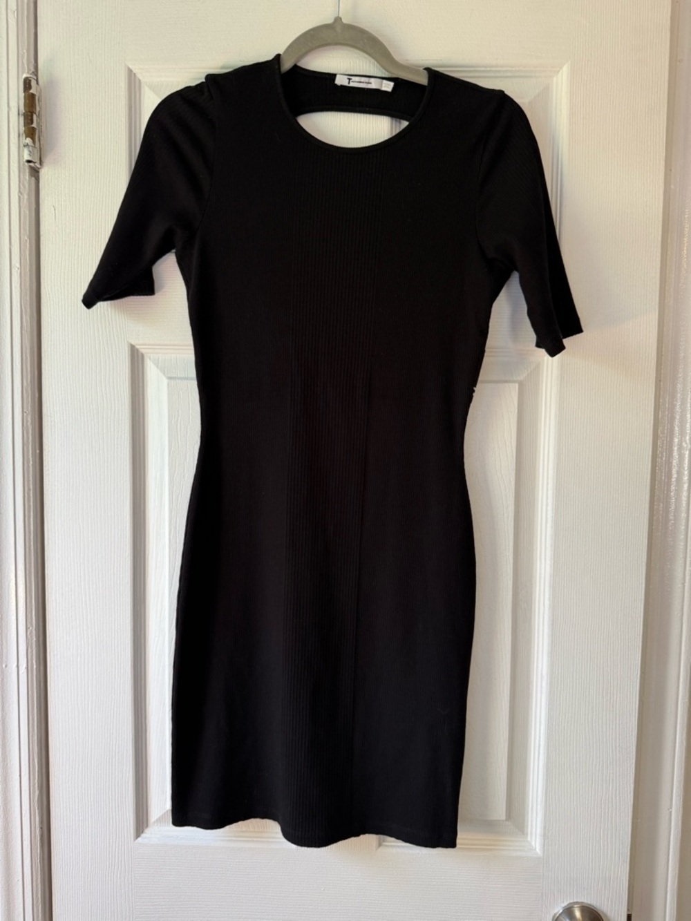 Alexander Wang Black Ribbed Short Sleeve Mini Dress Size Small